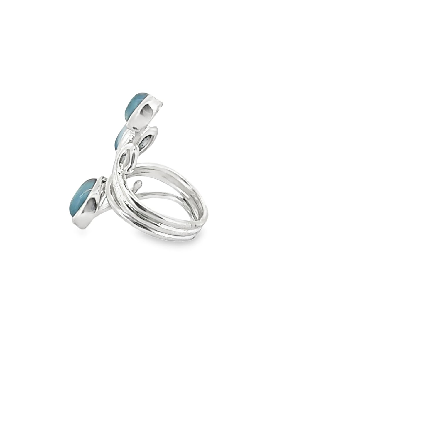 Silver and Triple Blue Chalcedony Ring