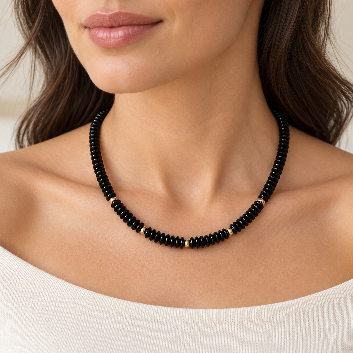 9ct Gold Black Onyx Beaded Necklace