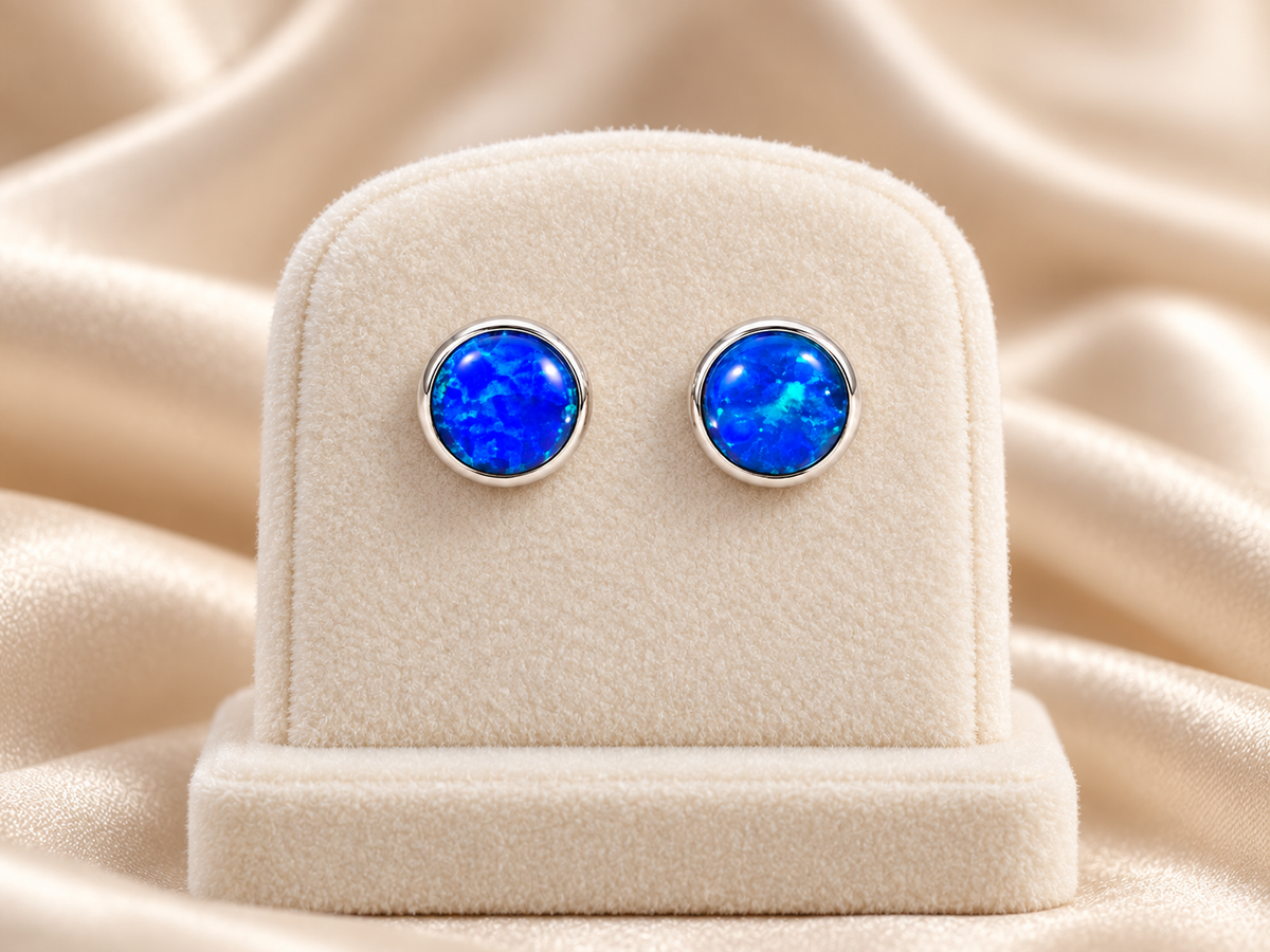 Deep Blue Sterling Silver Opal Studs