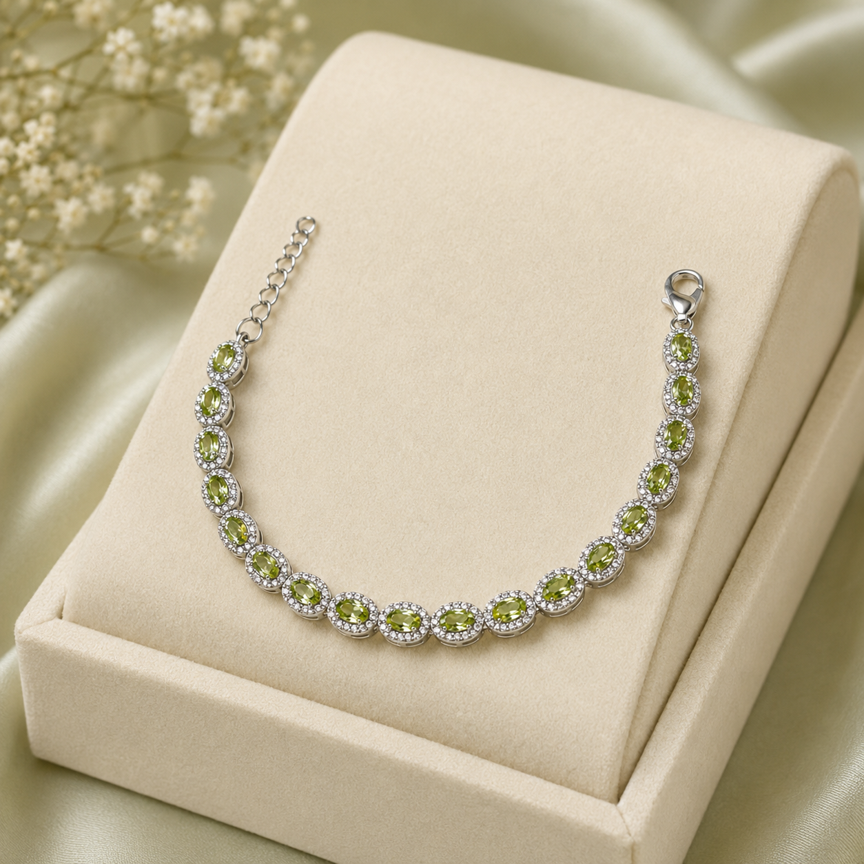 Oval Halo Peridot Bracelet