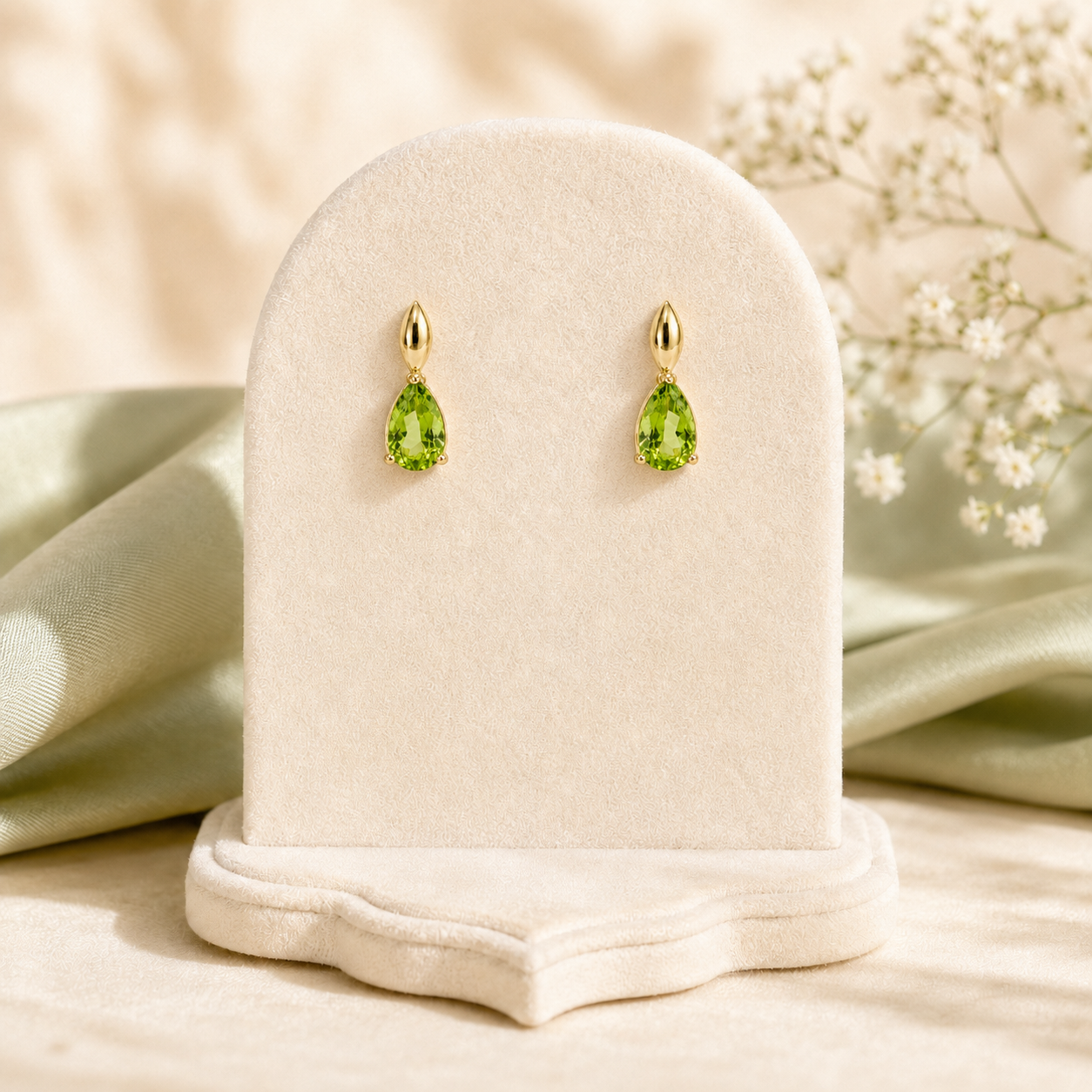 Golden Pear Peridot Earrings