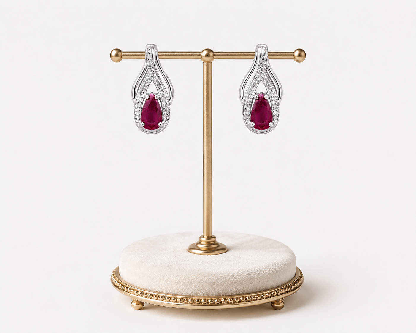 Pear Ruby White Gold Earrings