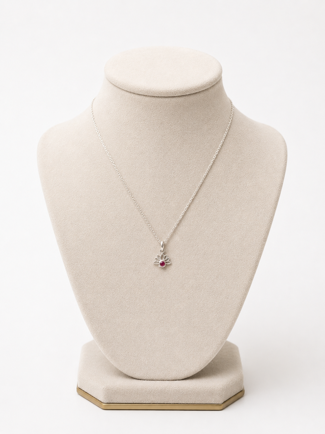 Sterling Silver Ruby Lotus Pendant Necklace