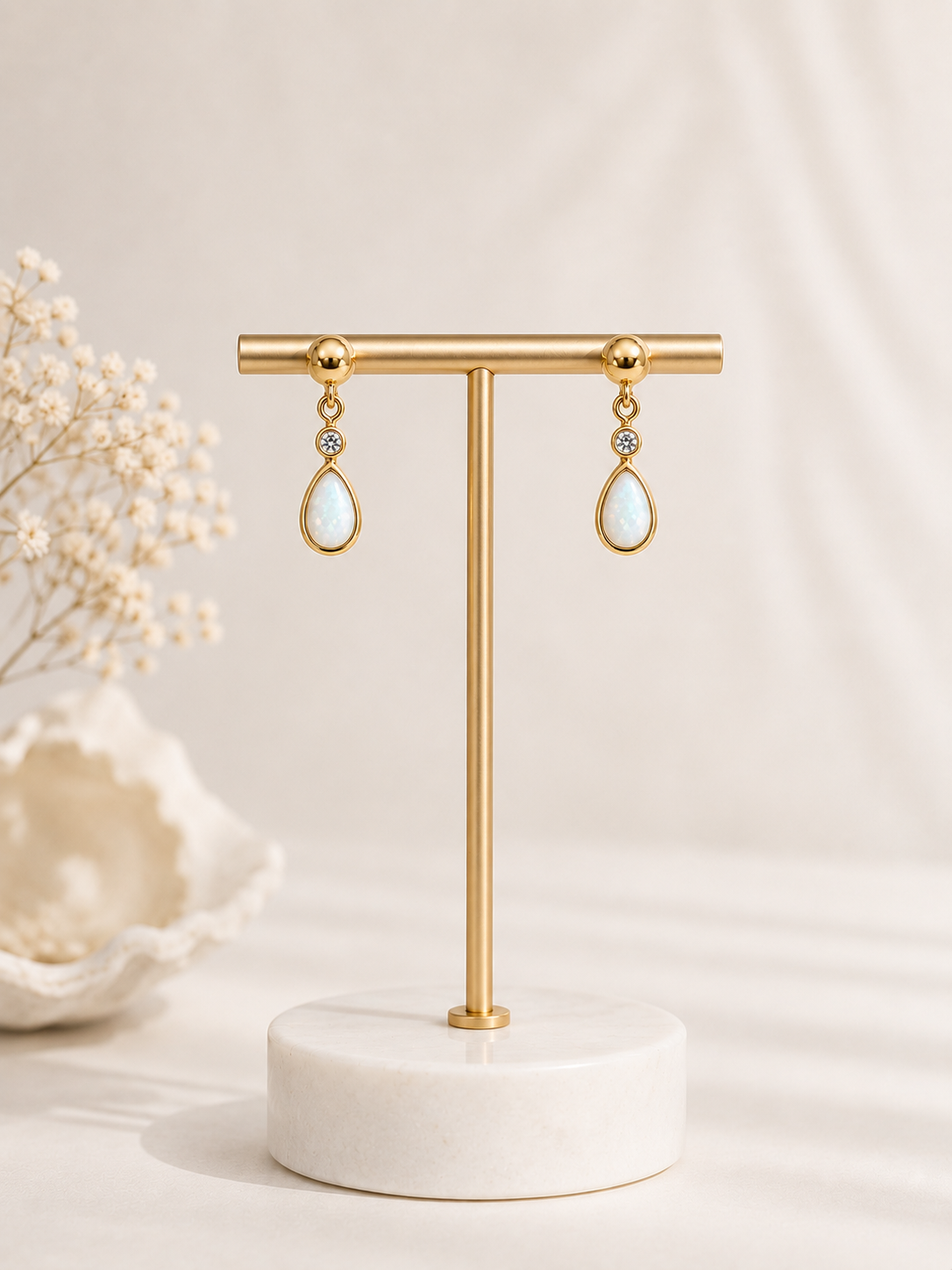 White Opal 9ct Gold Earrings