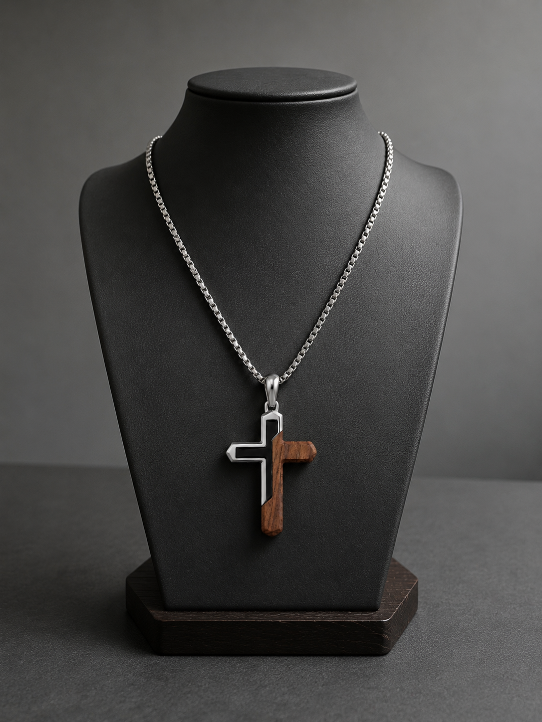 UNIQUE &CO. Warm Wood Cross Pendant Necklace
