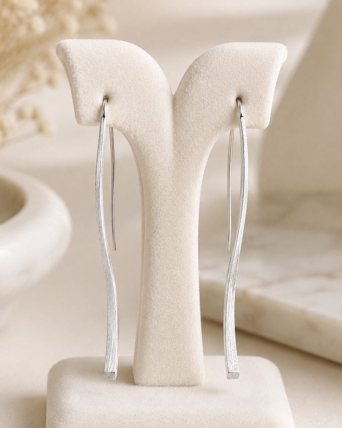 Silver Curved Drop Earrings