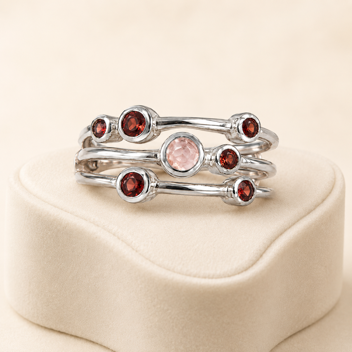 Rose Quartz & Garnet Raindrop Ring