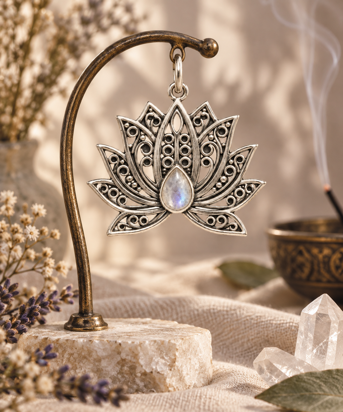 Lotus Moonstone Pendant