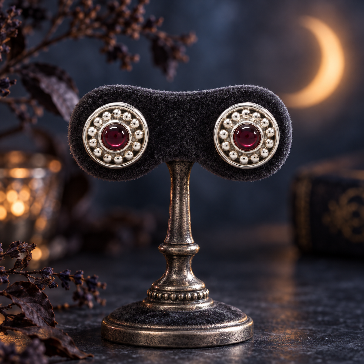 Garnet Sterling Silver Studs