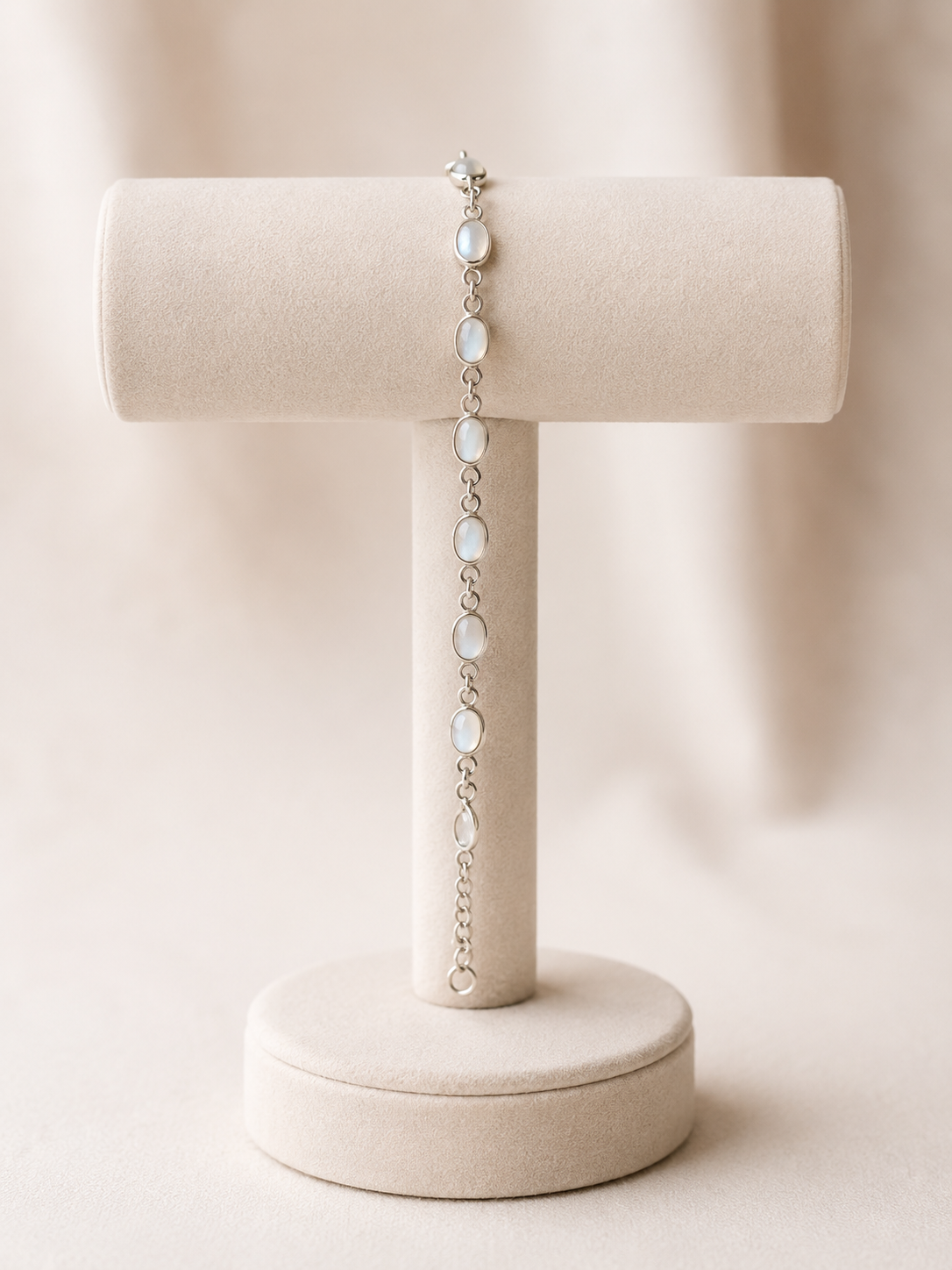 White Moonstone Oval Cabochon Bracelet