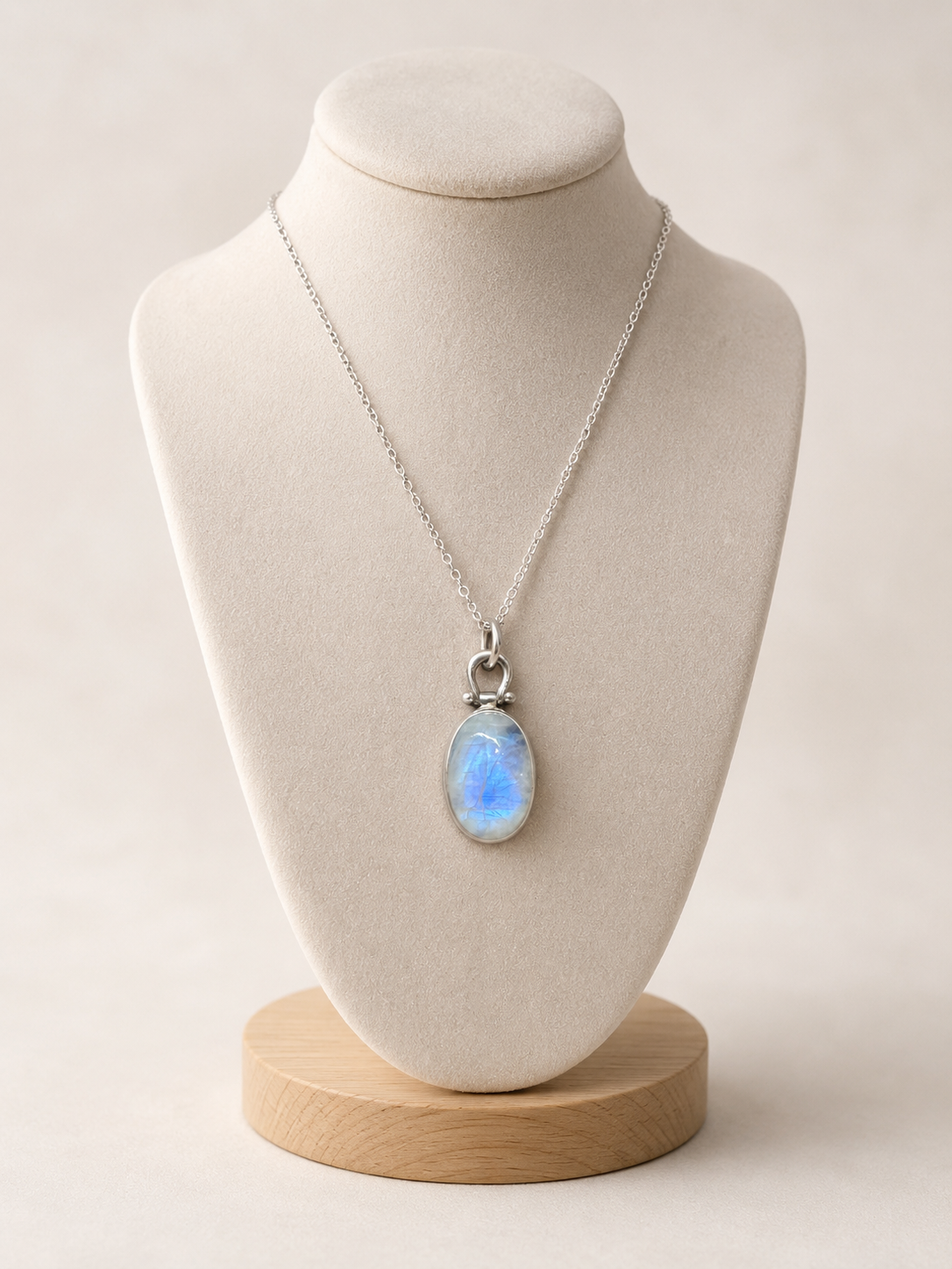 Oval Moonstone Cabochon Sterling Silver Pendant