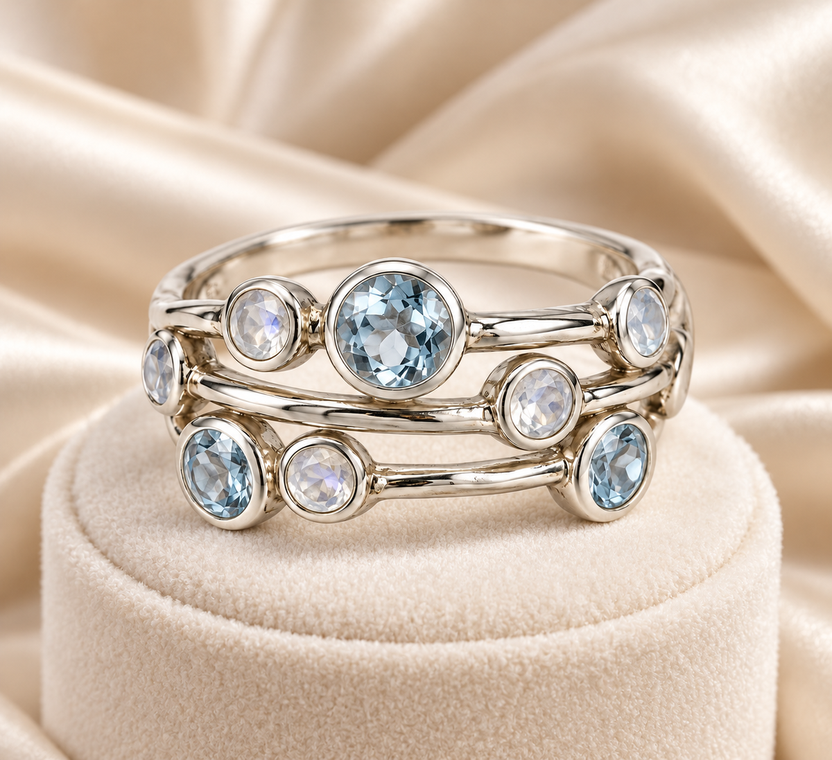 Blue Topaz & Moonstone Raindrop Ring