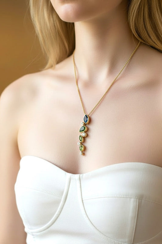 9ct Green and Blue Sapphire Pendant with Diamonds