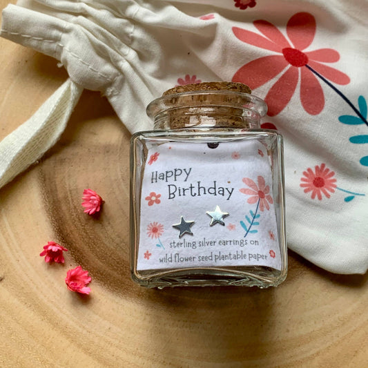 Sterling Silver Happy Birthday Star Bottled Earrings