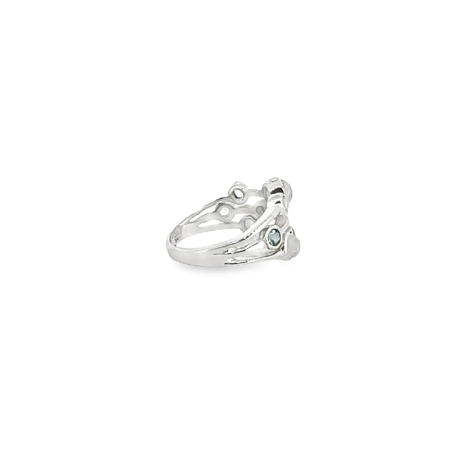 Moonstone and Topaz Silver Raindrop Ring