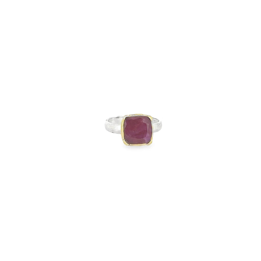 Chunky Ruby Silver Ring with 18ct Gold Vermeil Detail