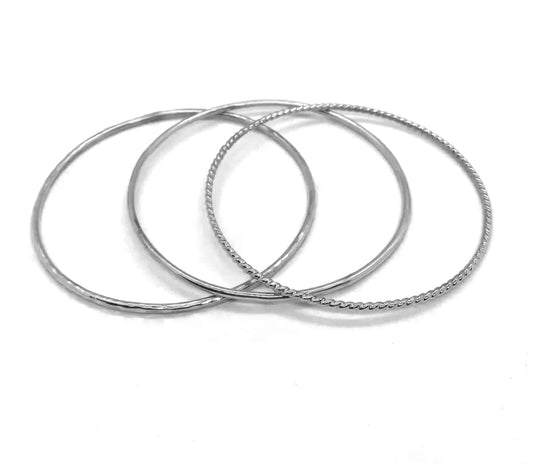 Slim 2mm round Silver Bangles