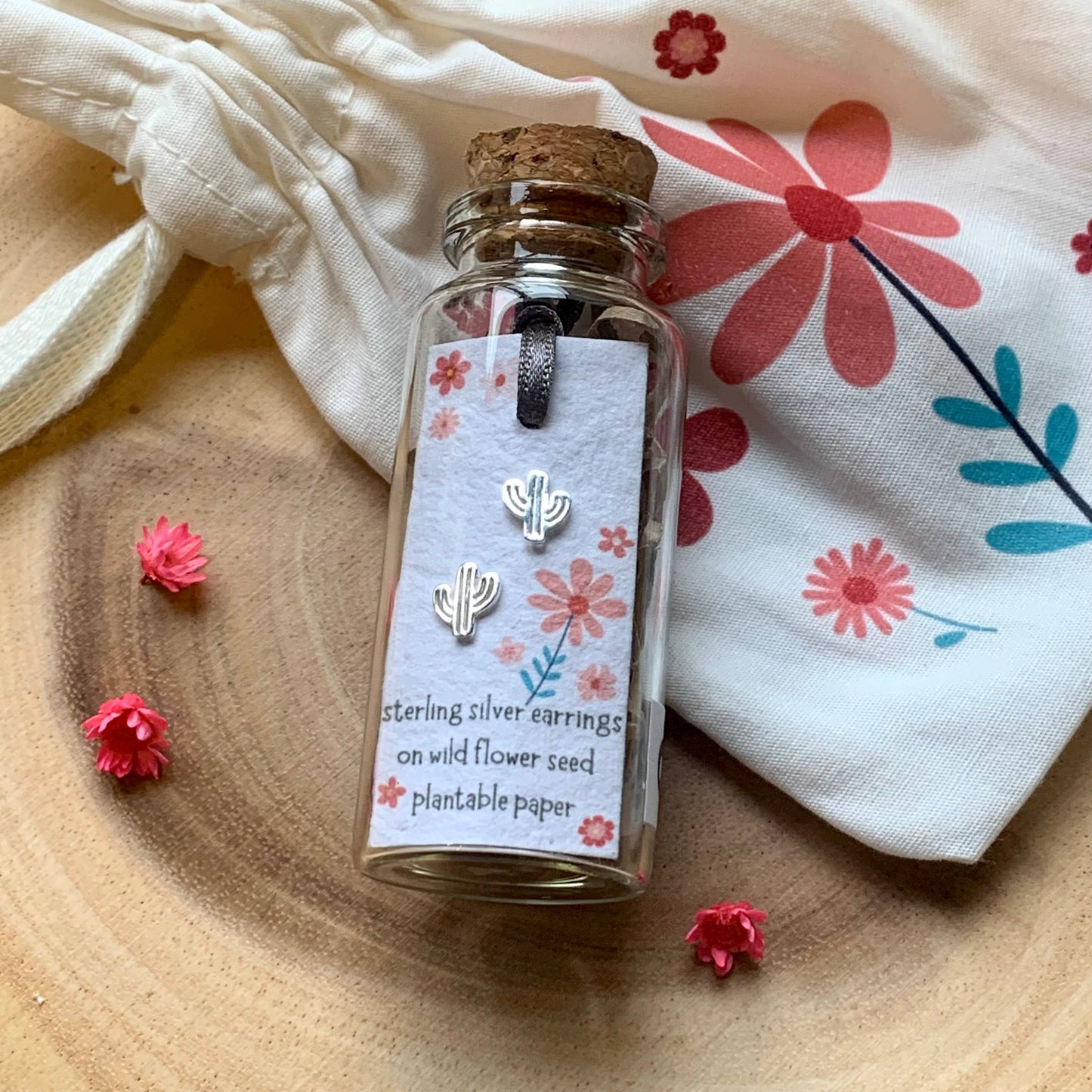 Cactus Sterling Silver Bottled Earrings With Cotton Bag