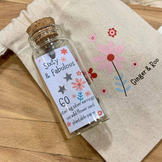 Age 60 Star Sterling Silver Bottled Earrings With Gift Bag 