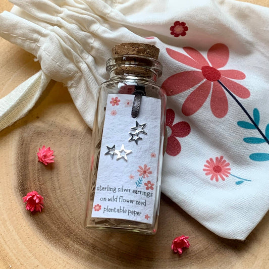 Double Star Sterling Silver Bottled Earrings With Cotton Bag