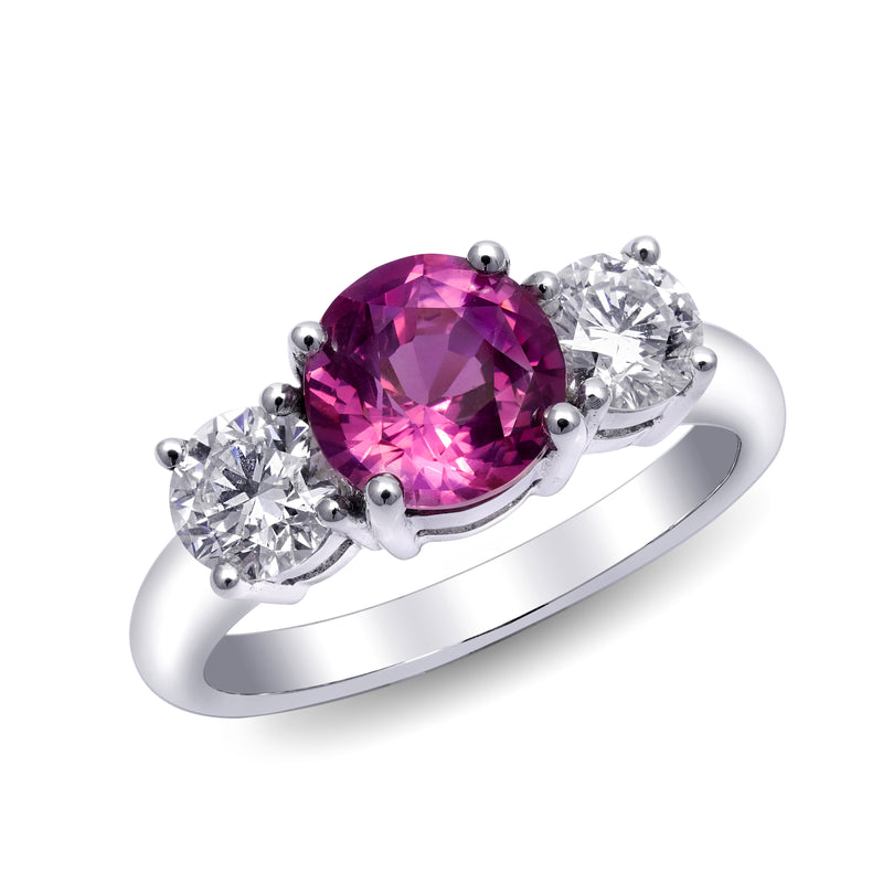 'Rosalie' pink sapphire, platinum and diamond ring
