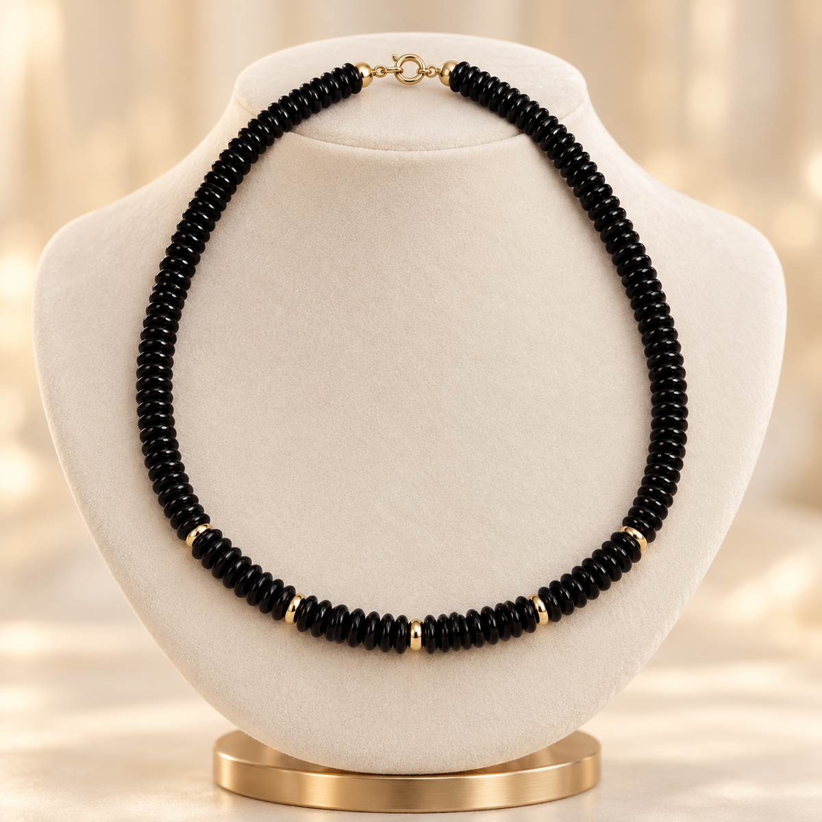 9ct Gold Black Onyx Beaded Necklace