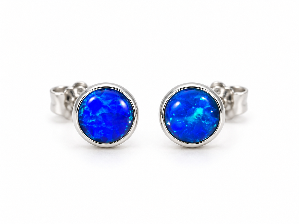 Deep Blue Sterling Silver Opal Studs