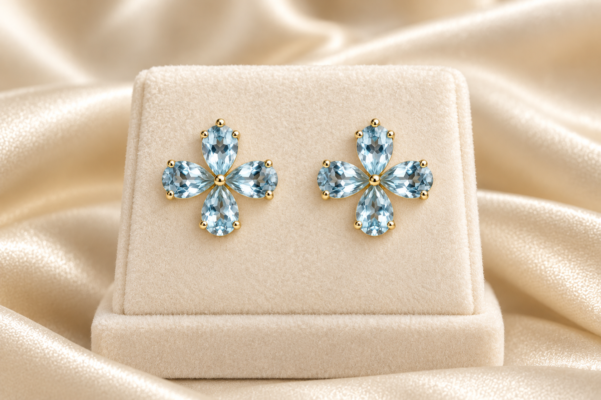 Blue Topaz Clover Stud Earrings