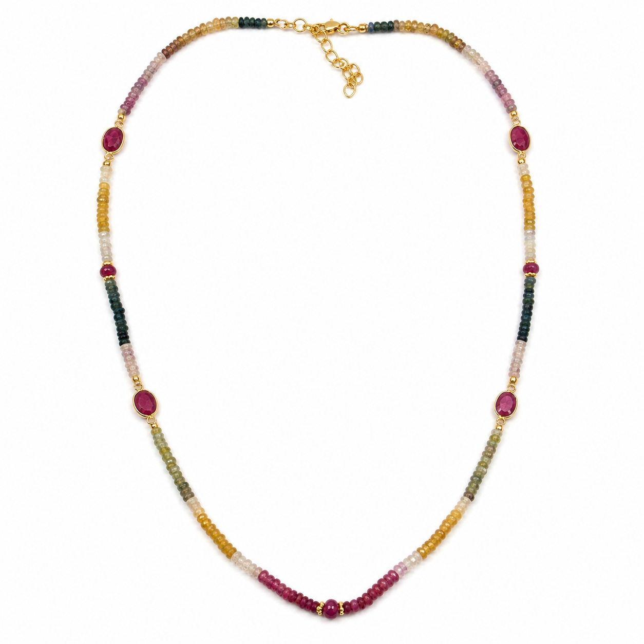 18ct Vermeil Facetted Sapphire and Ruby Necklace