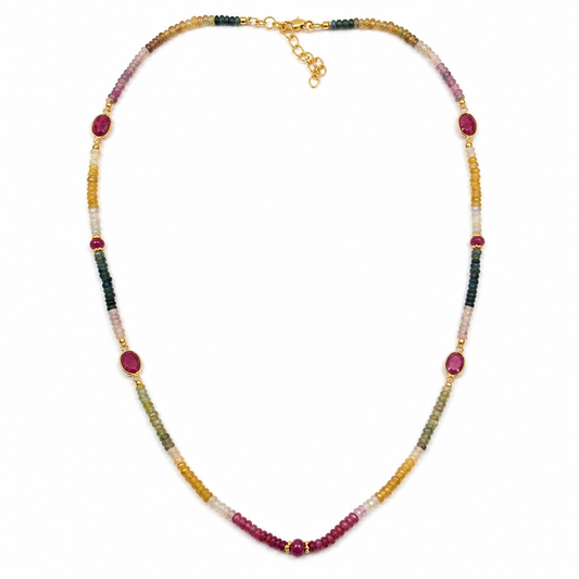 18ct Vermeil Facetted Sapphire and Ruby Necklace