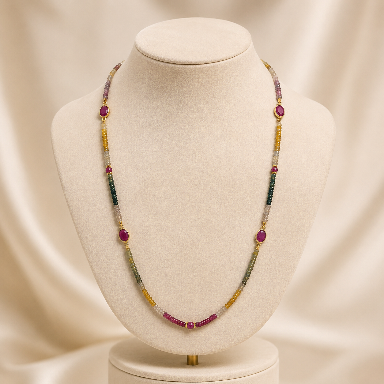 18ct Vermeil Facetted Sapphire and Ruby Necklace