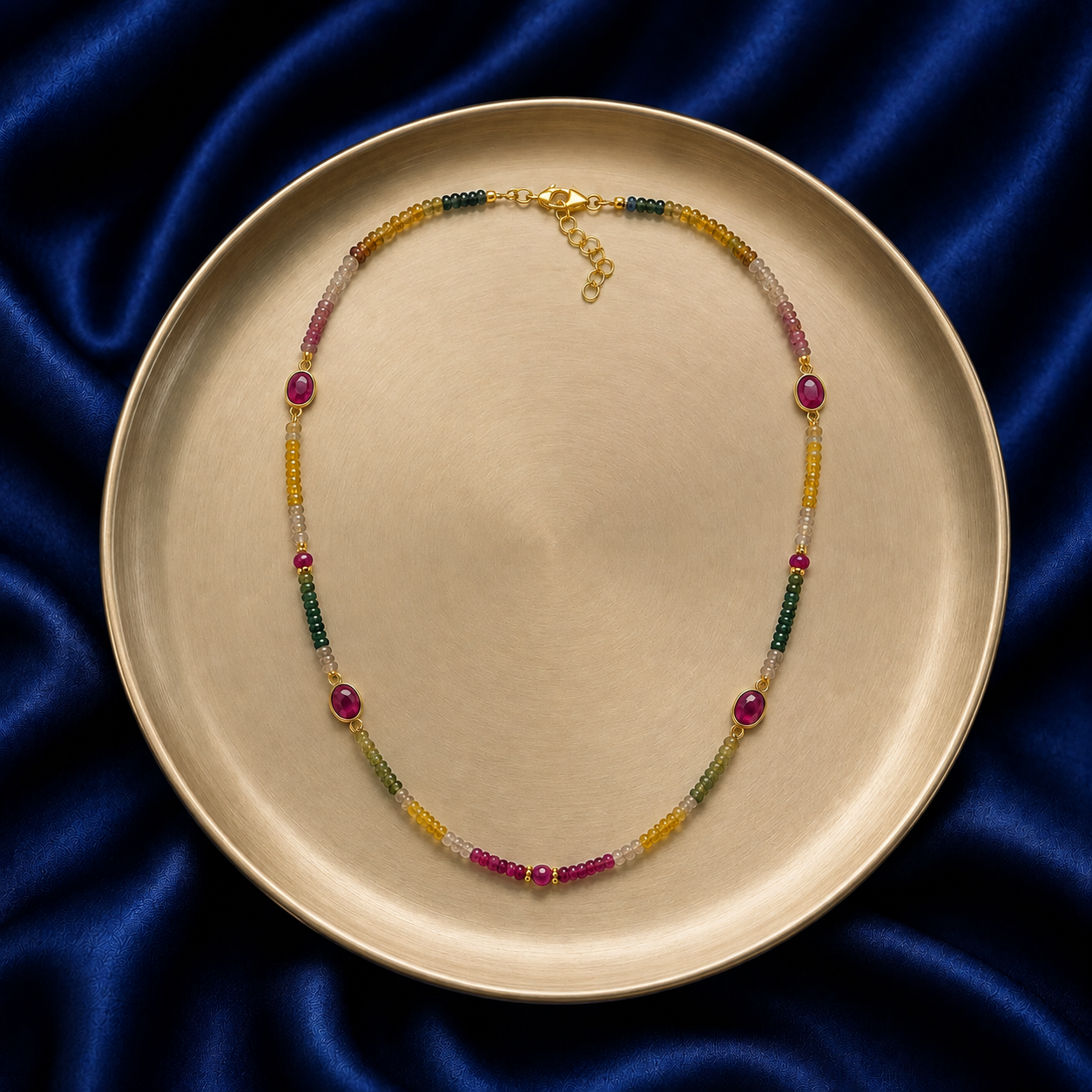 18ct Vermeil Facetted Sapphire and Ruby Necklace