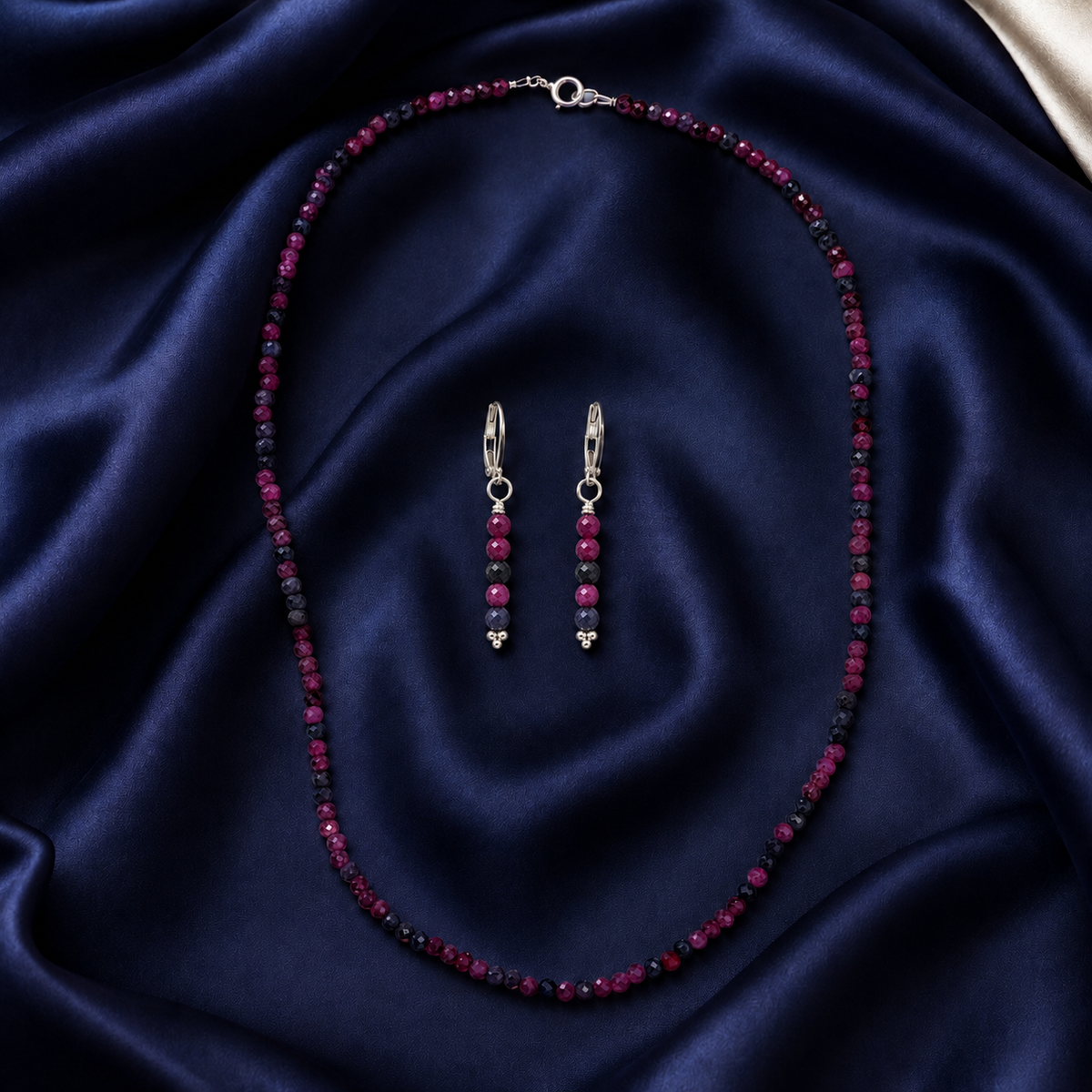 Sapphire and Ruby Beaded Necklace