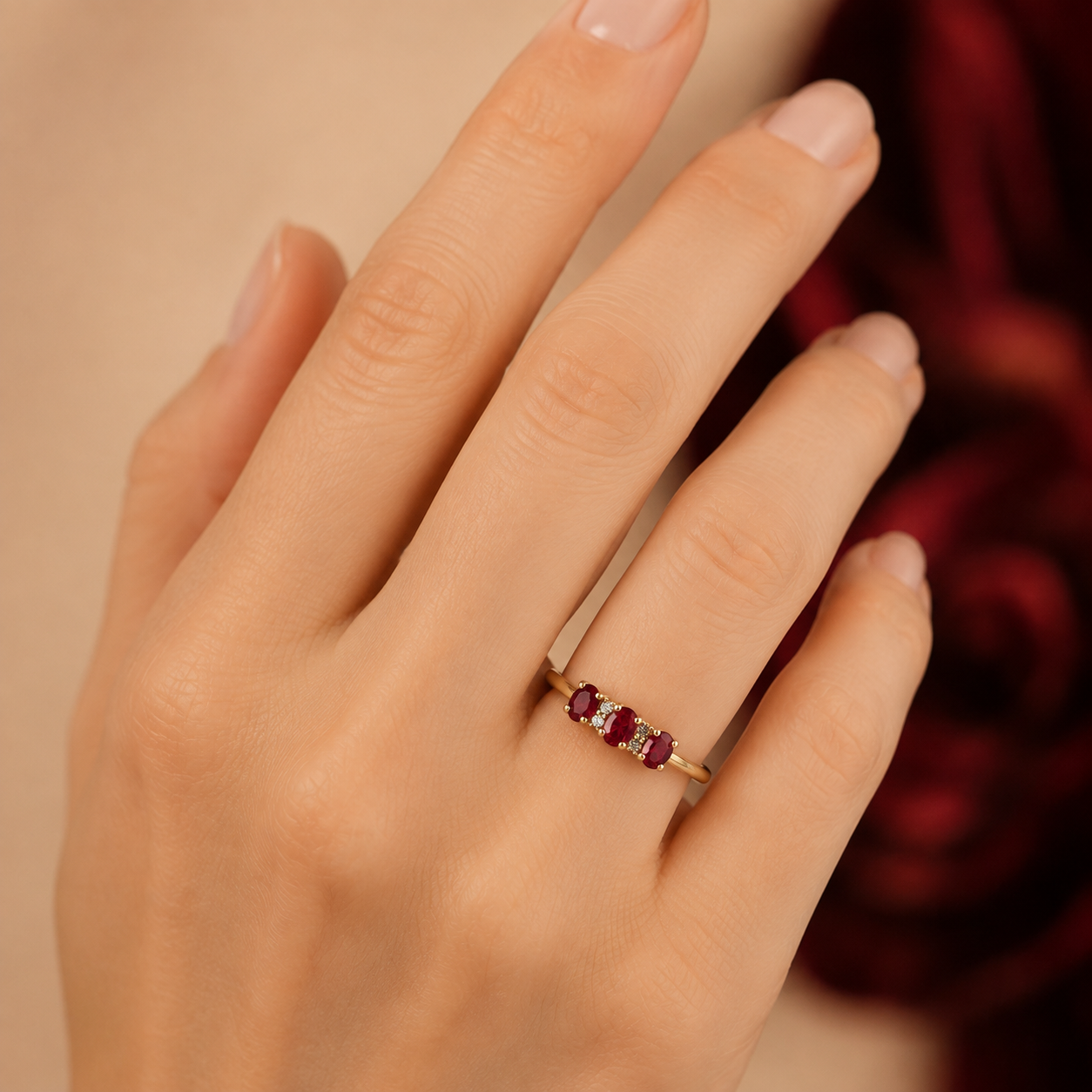 Ruby and White Topaz Gold Ring