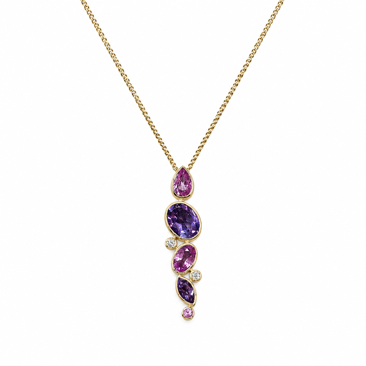 Pink Sapphire, Amethyst and Diamond Pendant Necklace