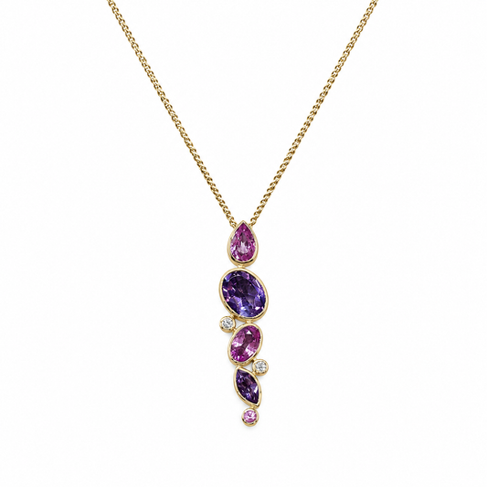 Pink Sapphire, Amethyst and Diamond Pendant Necklace