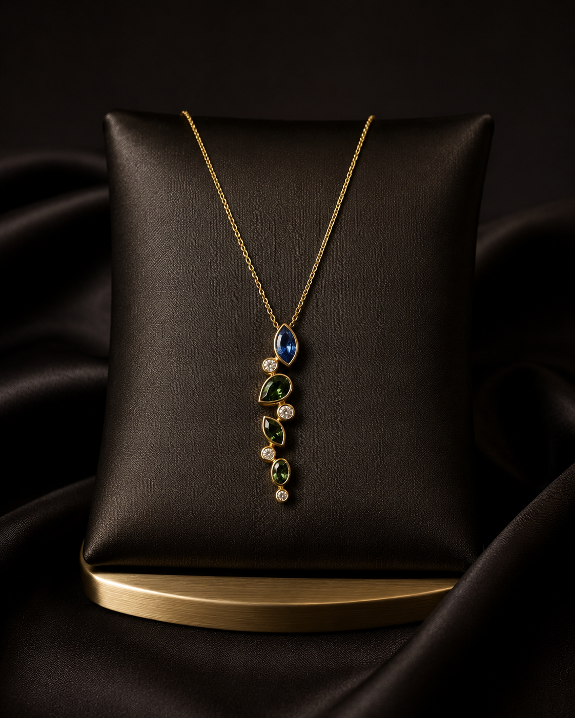 9ct Green and Blue Sapphire Pendant with Diamonds