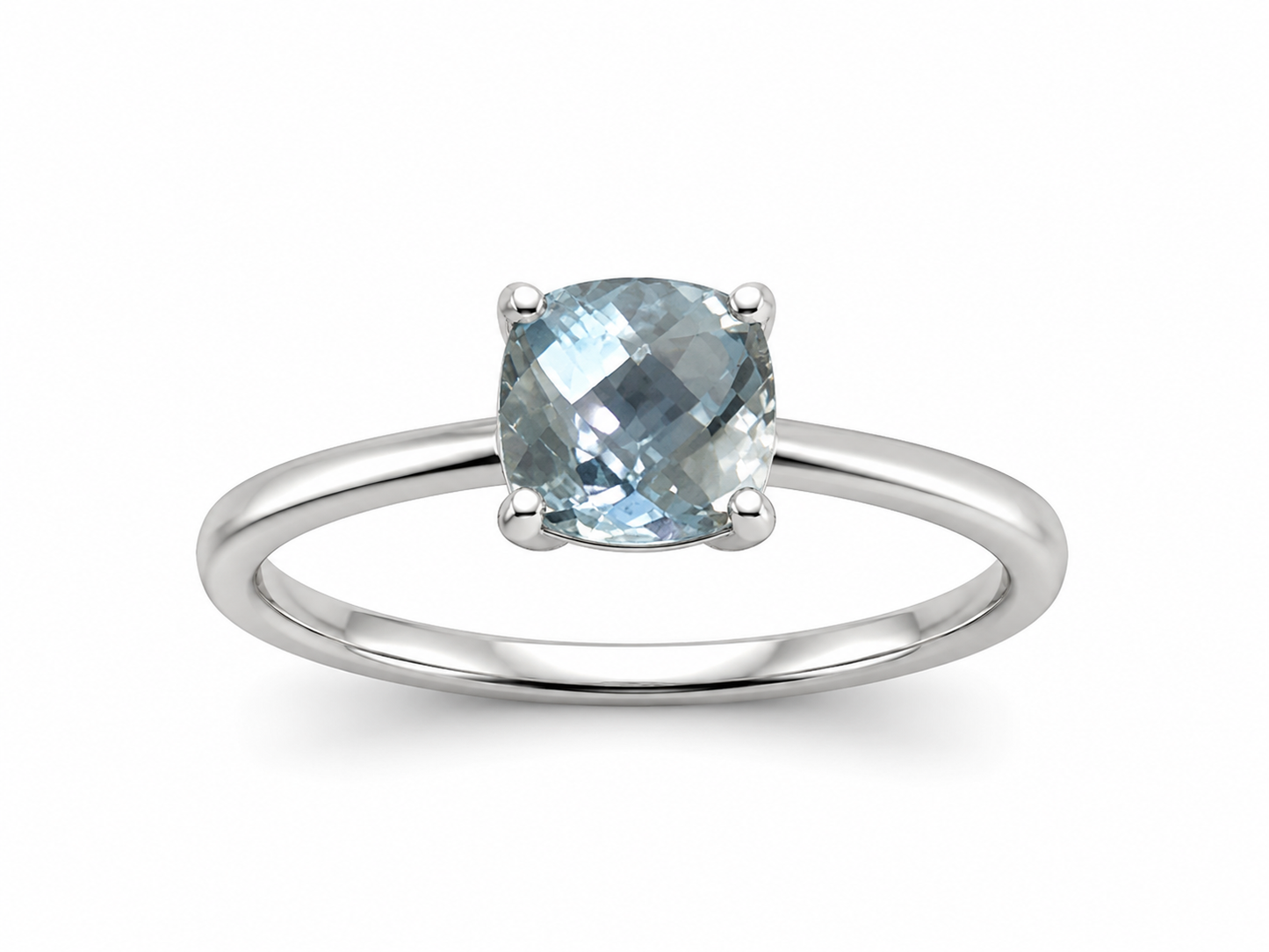 Square Silver Aquamarine Ring