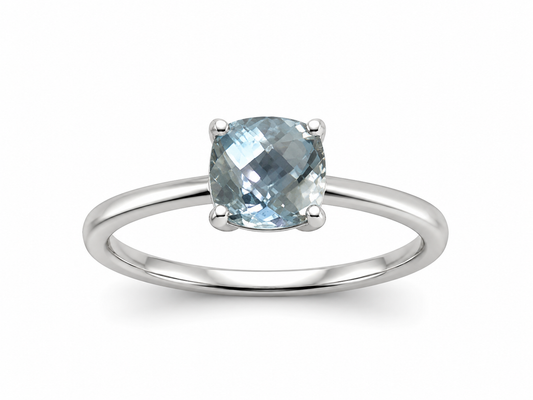 Square Silver Aquamarine Ring
