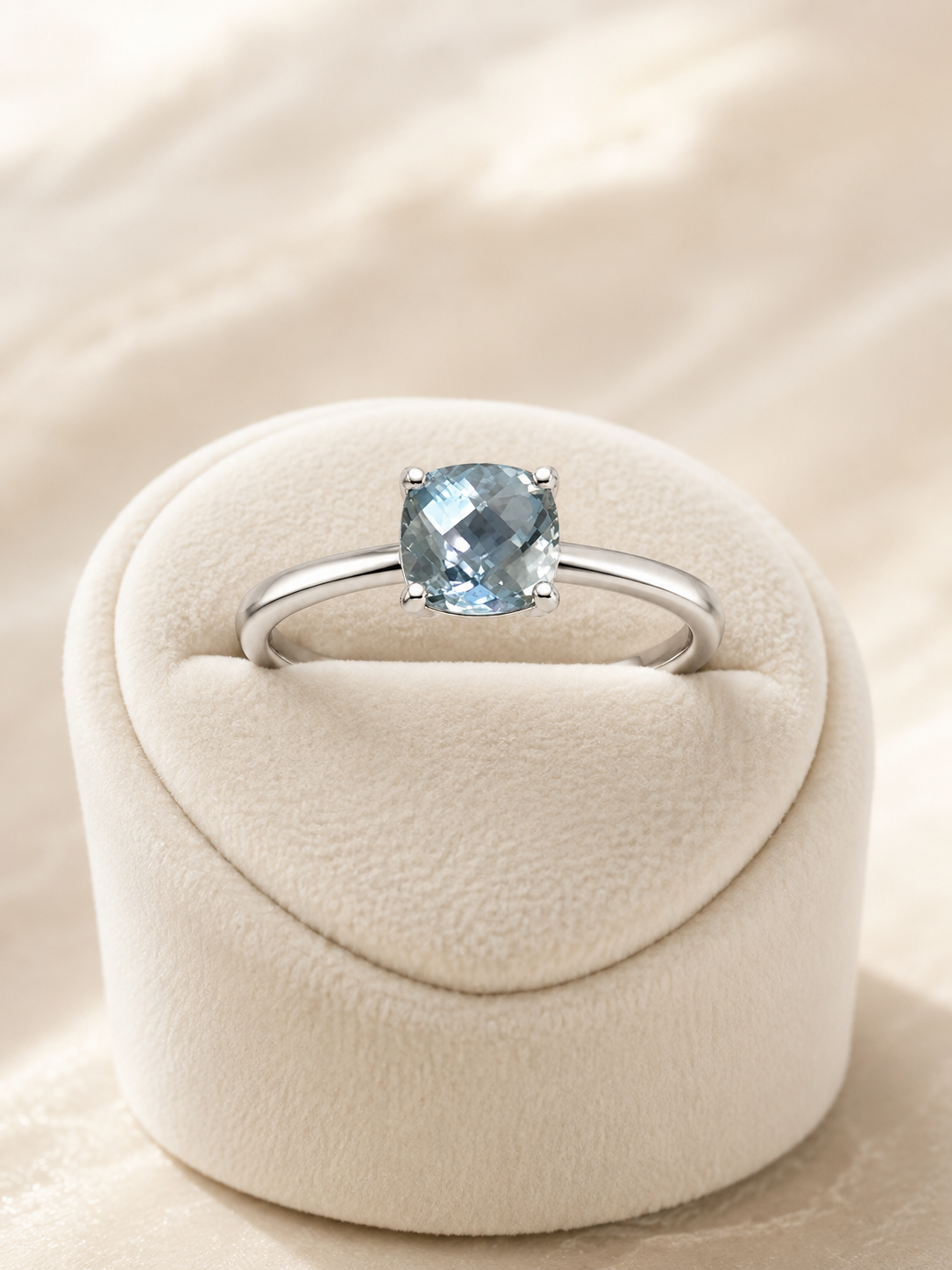Square Silver Aquamarine Ring