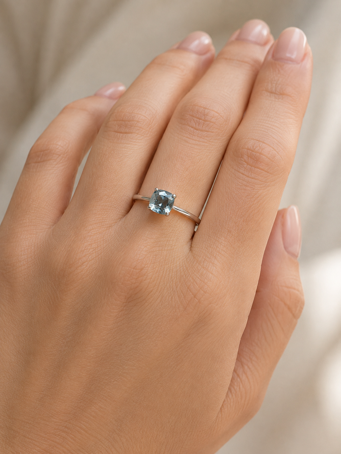 Square Silver Aquamarine Ring