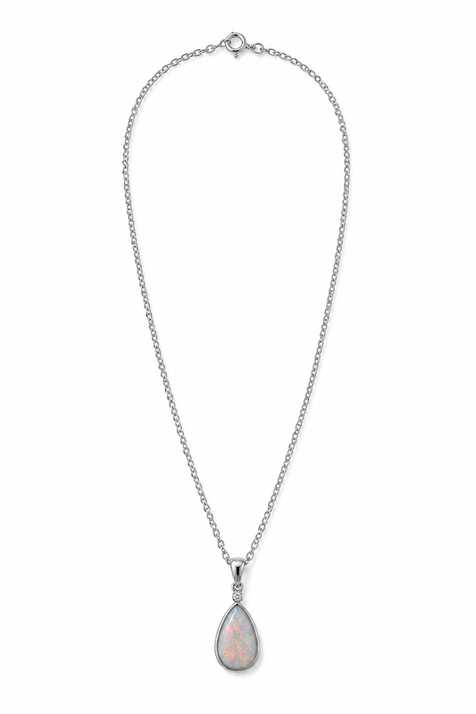 Celestial Opal Diamond Pendant Necklace