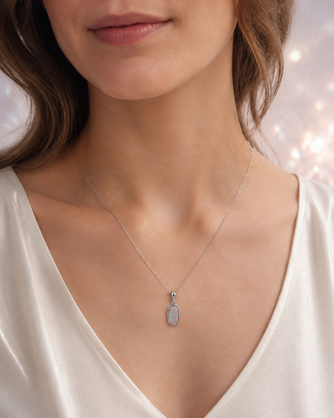 White Shimmer Opal Necklace