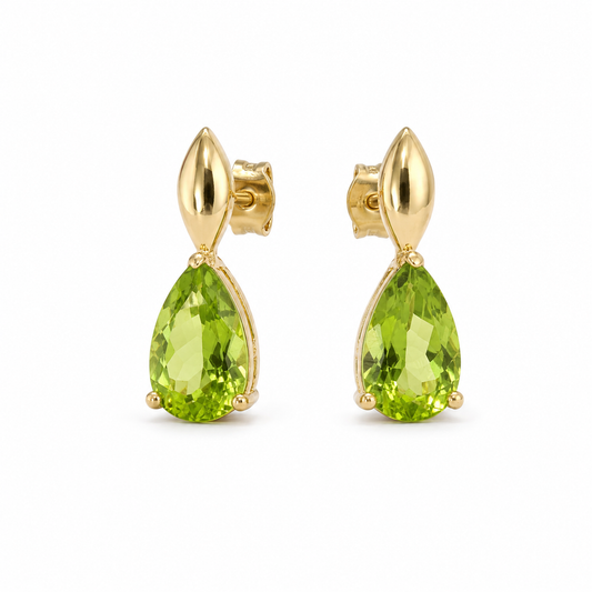 Golden Pear Peridot Earrings