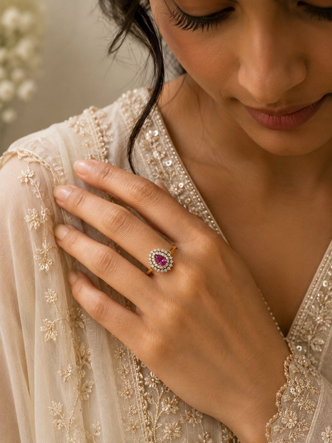 Pre-loved 18ct Teardrop Ruby and Diamond Ring