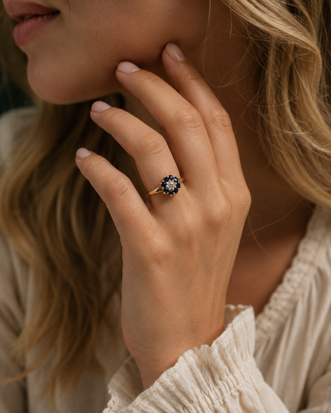 Midnight Sapphire Bloom Ring
