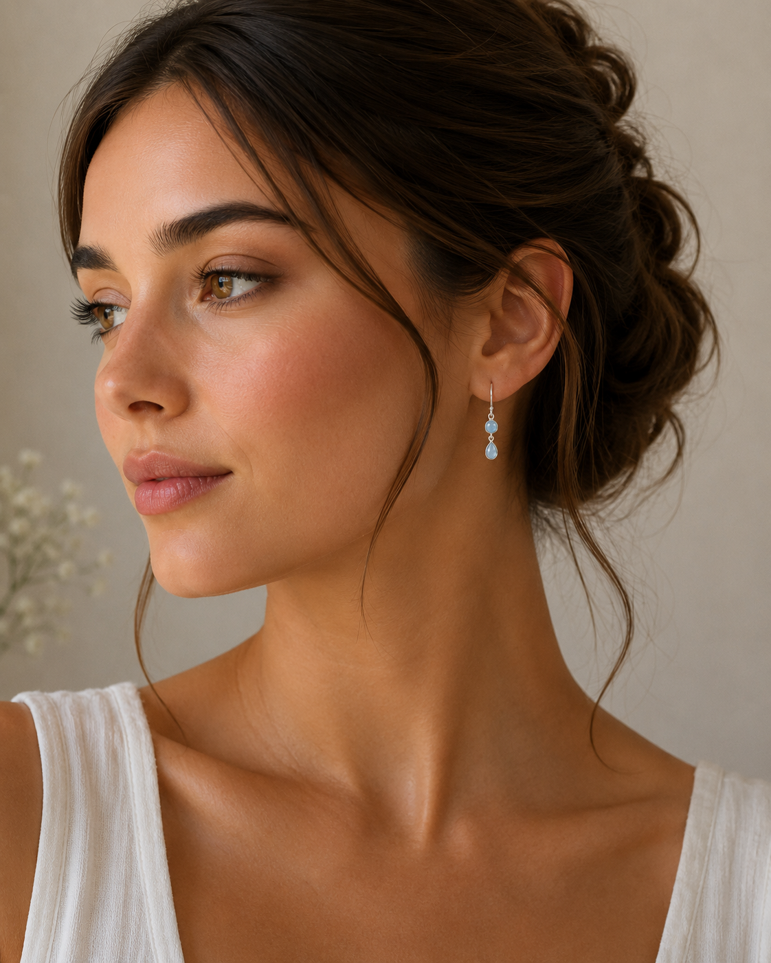 Double Stone Drop Gemstone Earrings