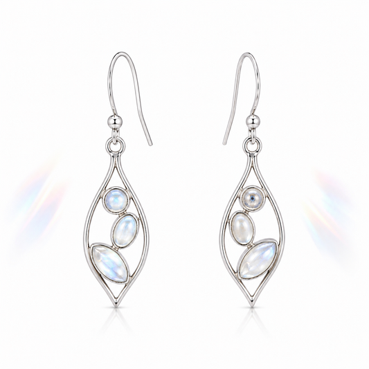 Sterling Silver 3 Moonstone Drop Earrings