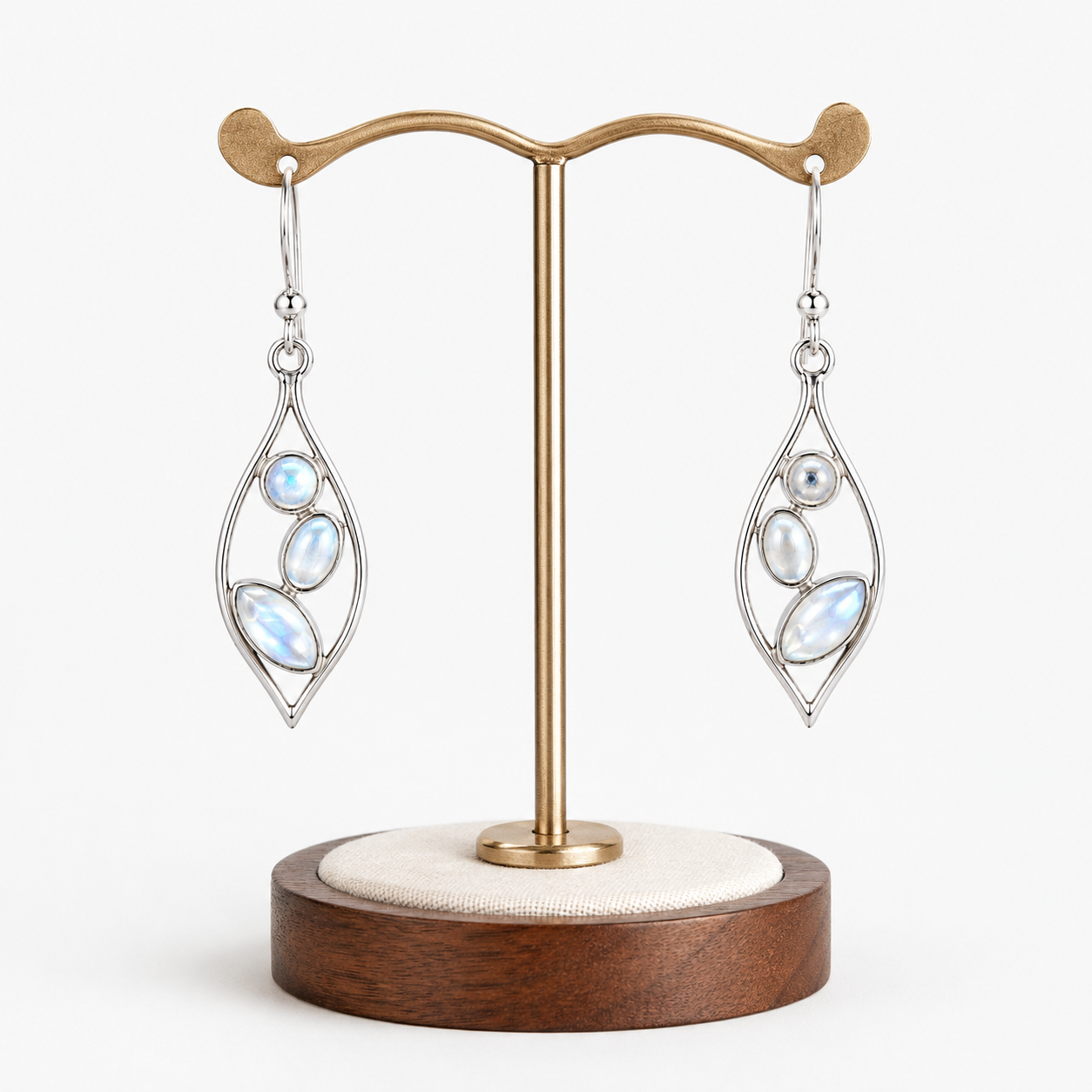 Sterling Silver 3 Moonstone Drop Earrings