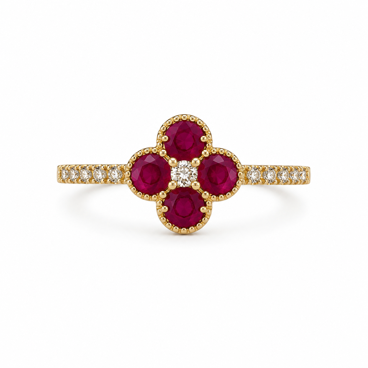 Ruby and Diamond Flower Ring